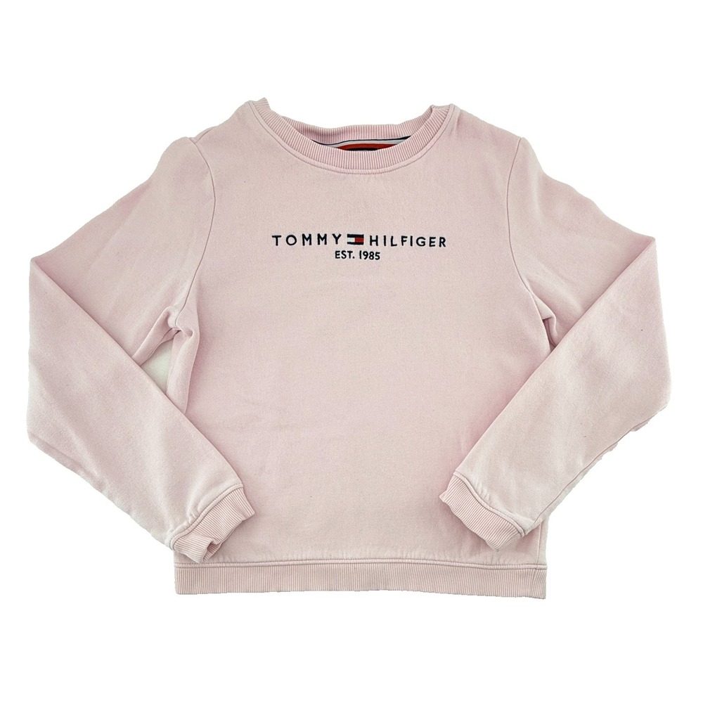 Tommy Hilfiger Girls Large 12 14 Pink Sweatshirt Logo Crew Neck